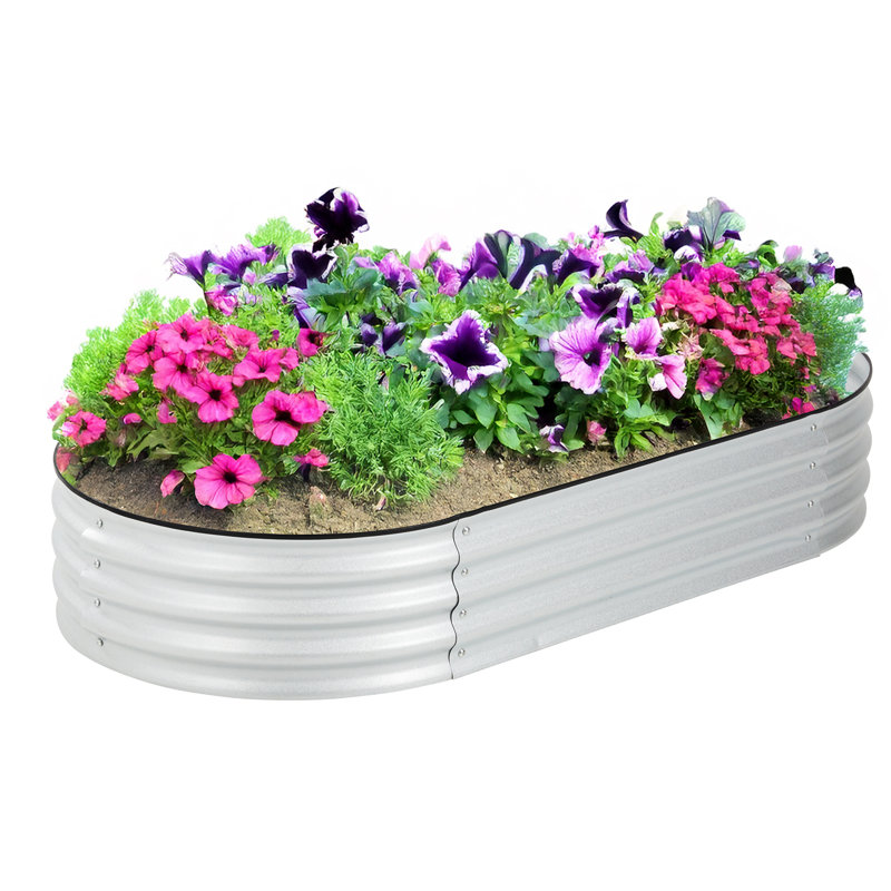 Backyard Expressions Home Galvanized Raised Garden Bed Kit 8x4x1ft, Planter Box Raised Garden Beds Outdoor, Easy Assembly Metal Raised Bed For Gardening Vegetables, Fruits, Flowers - Silver