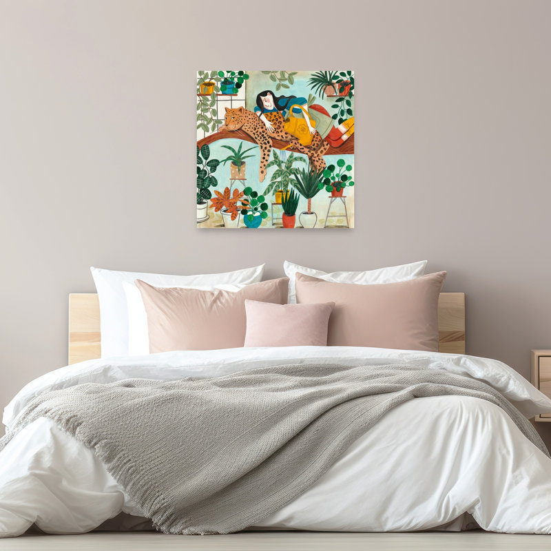Leopard And Gardening Animal Flower Wall Art Print 1 Piece Wrapped Canvas Wall Art, 81.28cm H x 81.28cm W