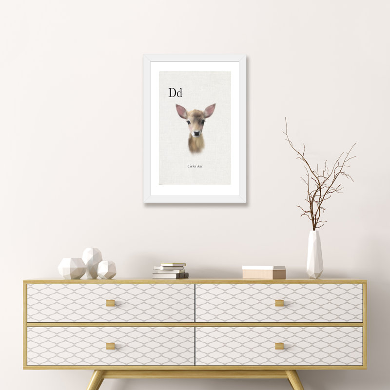 Décoration murale pour enfants «D Is For Deer», H 32 po x l 24 po x P 1 po, Papier encadré blanc
