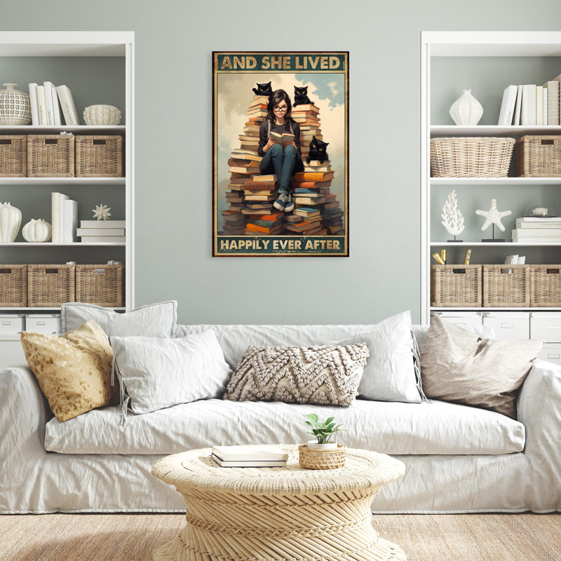 Impression sur toile, livres Kirker et elle a vécu heureux sur toile, H 14 po x l 11 po x P 1,25 po