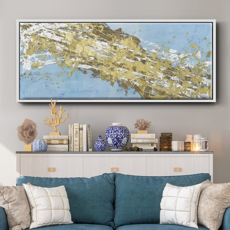 Mistral V in Azure - Framed Canvas, 20" H x 50" W