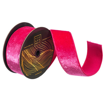 2.5" x 10yd Hot Pink Velvet Luster Wired Ribbon. Hot Pink Dupion Backing.