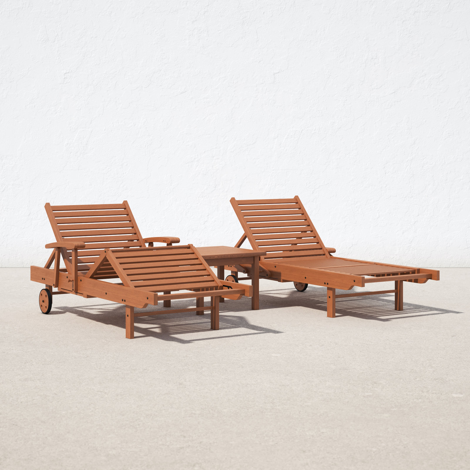 Alyisa Outdoor Eucalyptus Chaise Lounge Set with Table