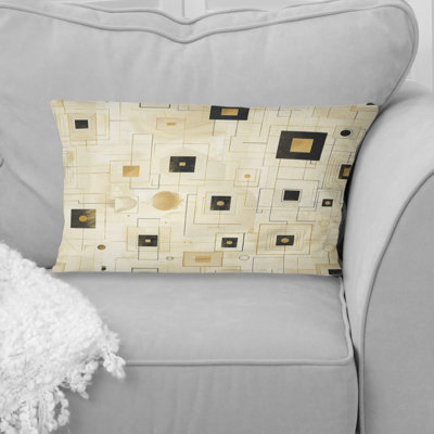 Beige Black Midcentury Geometric Shapes - Midcentury Lumbar Pillow