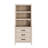 3 Tier Bookshelf With 3 Large Drawer, 74" Tall Modular Bookshelf With Wide Metal Handles, Farmhouse Bookcase Organizer For Living Room, Office, Library, Beige-1516421068
