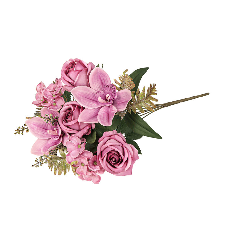 Bouquet de tiges de fleurs artificielles, orchidées et cymbidium, Prune mauve
