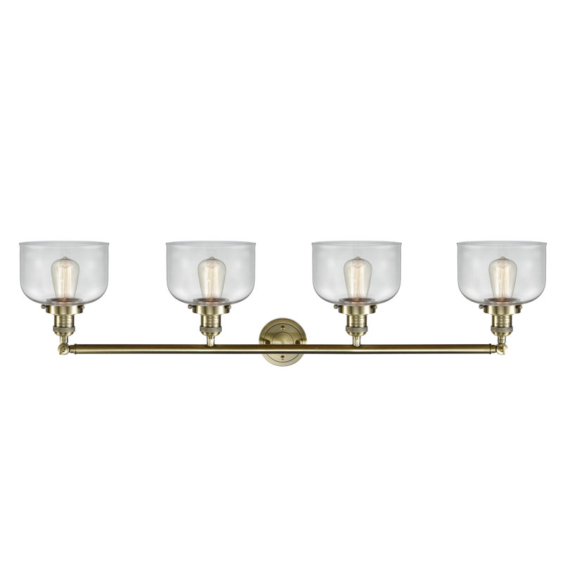 Luminaire de meuble-lavabo 4 lumières 44 po Bell, Laiton antique, Incandescent, Clair