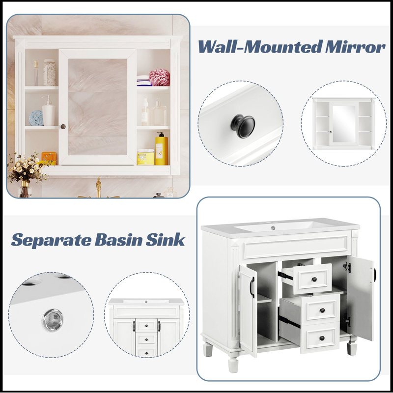 Ensemble de meuble-lavabo simple 35,9 po Nazarius, Blanc