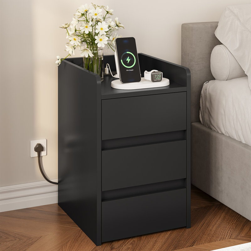 35cm W Manufactured Wood Bedside Table, Black