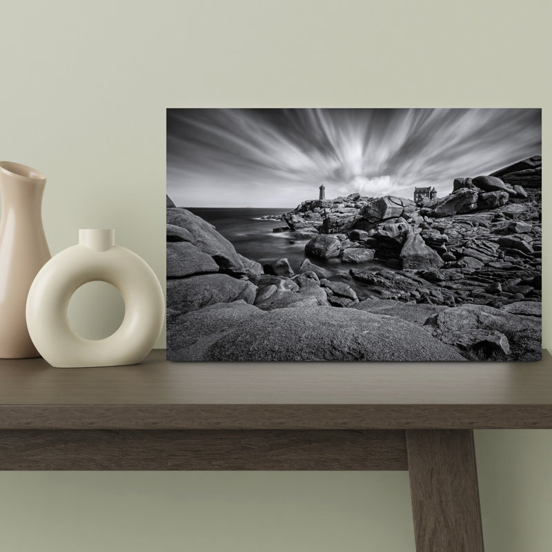 Lighthouse On Rocky Coast Dramatic Tranquil Abstract Coastal Landscape Wall Art Print 1 Piece Wrapped Canvas Wall Art