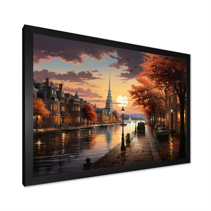 Étang à Boston, souvenirs - art mural encadré Boston, H 30 po x l 40 po x P 1,5 po, Cadre photo noir
