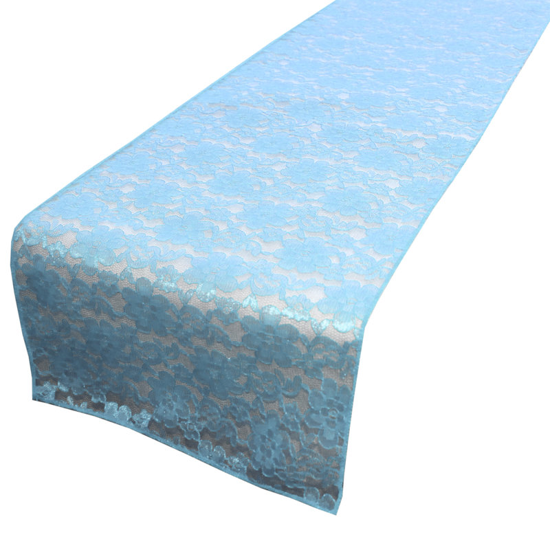 Bagdonas Floral Lace Table Runner, 12" W x 144" L, Baby Blue