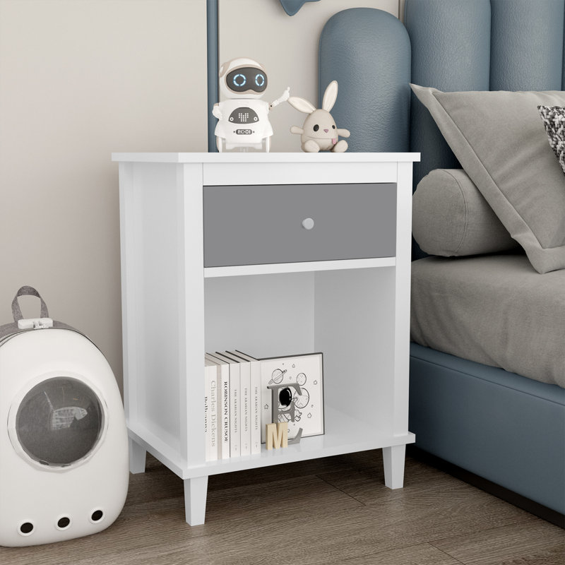 1 Drawer Nightstand, White/Gray