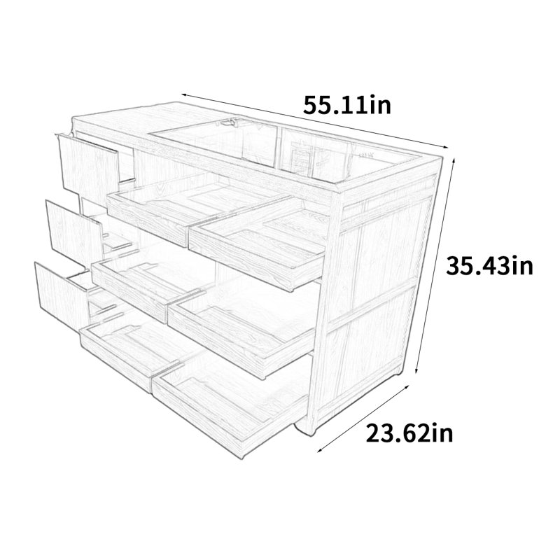 Vitrine en bois massif rétro, H 35,43 po x l 55,11 po x P 23,62 po