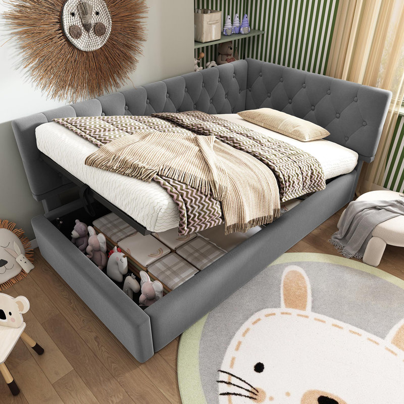 3ft Storage Bed Daybed Velvet, Grey