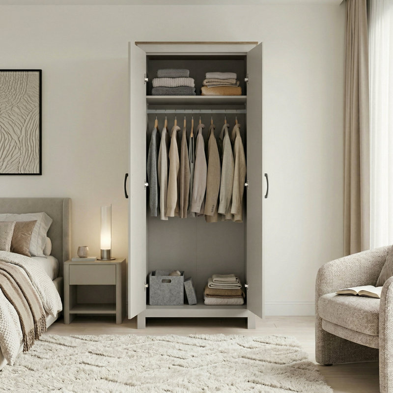 Limestone 2 Door Manufactured Wood Wardrobe, Grey