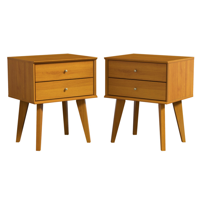 Branquinha 2 Drawer 22" H Nightstand (Set of 2), Amber Walnut, Set of 2