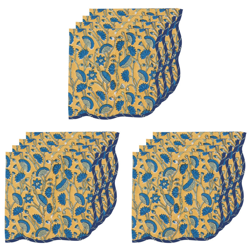 Set of 12 Fan Flower Block Print Napkins