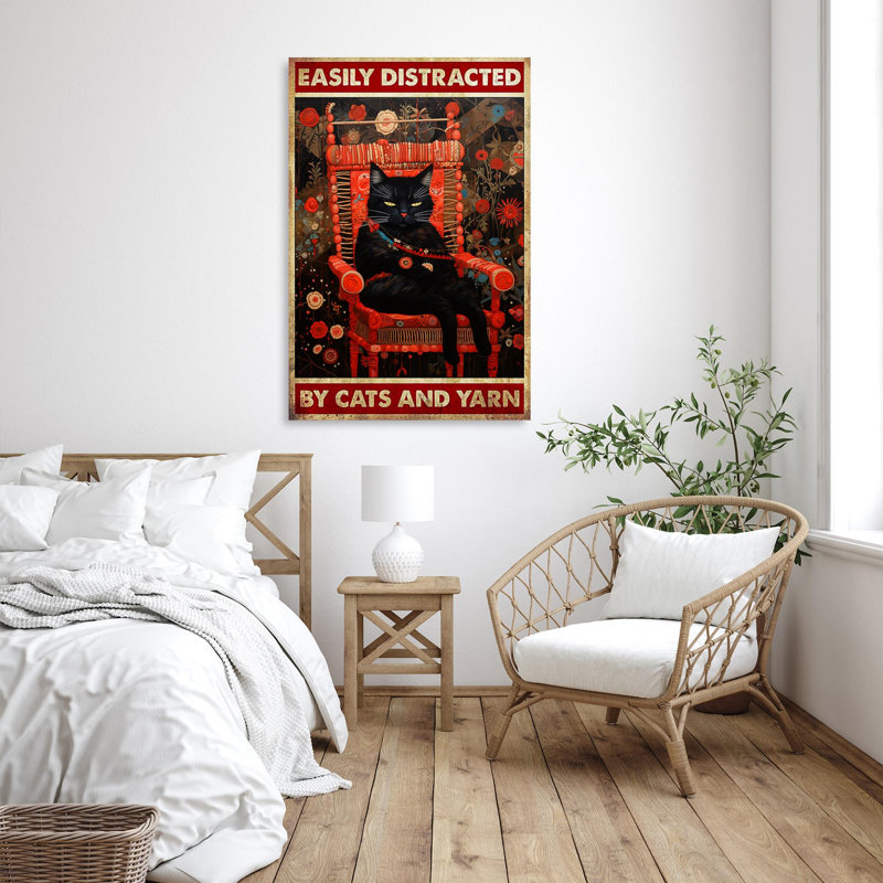 Easily Distracted By Cats And Yarn 2 - 1 Piece Rectangle Graphic Art Print On Wrapped Canvas|0328