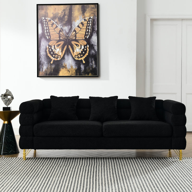 Assemblage noir 3 +, conception moderne simplifiée avec pieds métalliques, livraison rapide en entrepôt, capacité de siège de 250 lb, combinaison de 6 coussins inclus, fascination, livraison rapide, mousse