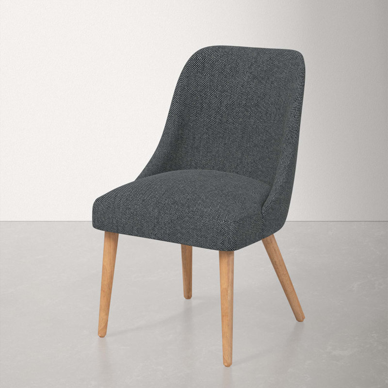 Chaise en bois massif Lozelle, Bois naturel, Sustain Milsap en tweed bleu marine