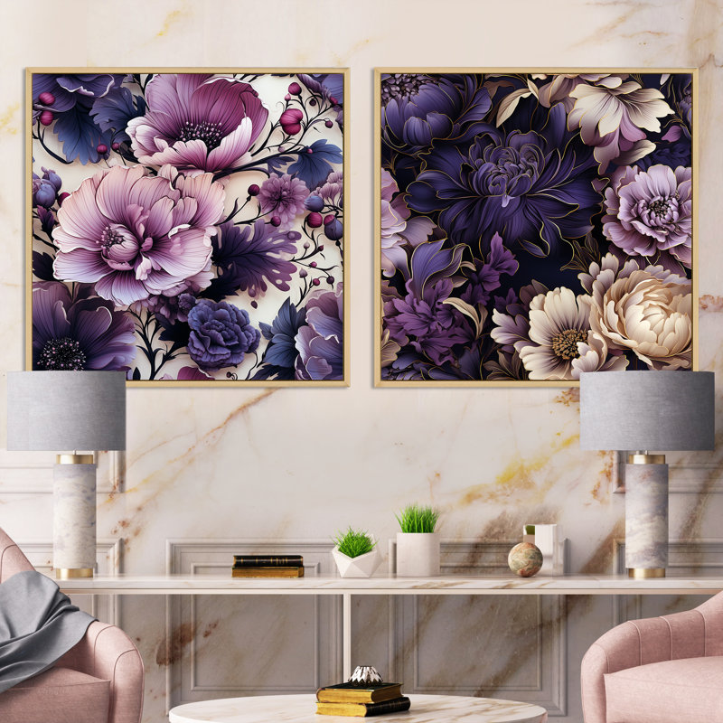 Thame - Ensemble de 2 collages floraux carrés, H 16 po x l 33 po, Cadre flottant brun