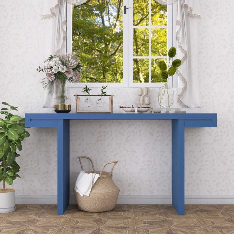 Geometric Clean Lines Console Table, Painted Finish With Adjustable Feet, For Entryway, Navy Blue