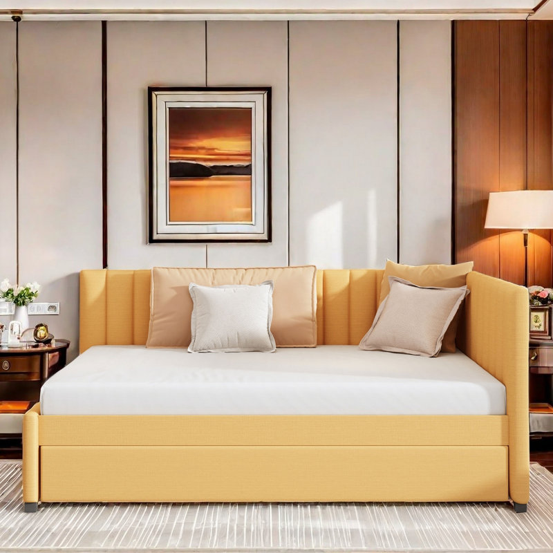 Upholstered Daybed With Pull-Out Trundle, Yellow