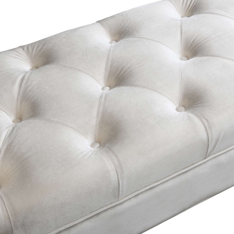 Upholstered Velvet Bench, End Of Bed Bench With 2 Pillows, Upholstered Button Tufted Ottoman,Footstool With Rolled Arms, Foot Rest With Solid Wood Legs
