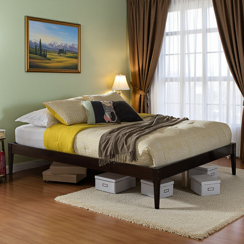 Quill Modern Cappuccino Finish Solid Wood King Size Bed Frame, 14.52'' H X 61.22'' W X 83.58'' L, King, Cappuccino