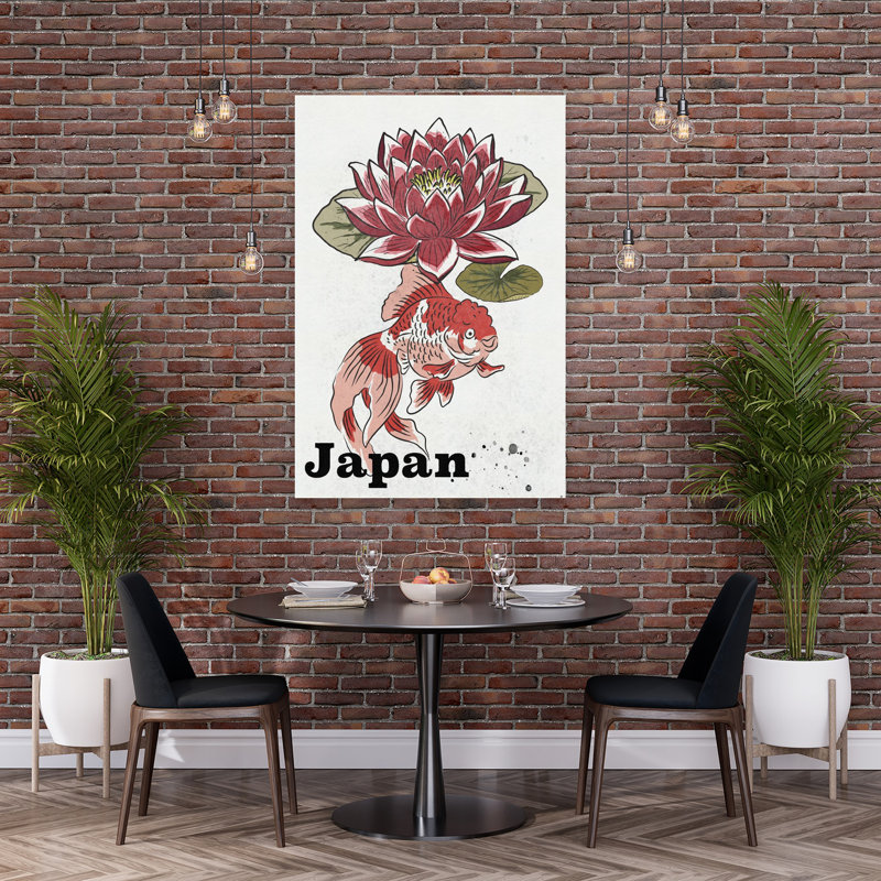 Traditional Japanese Lotus Goldfish Peaceful Serene Traditional Goldfish Fish Lily Flower Nature Wall Art Print 1 Piece Wrapped Canvas Wall Art