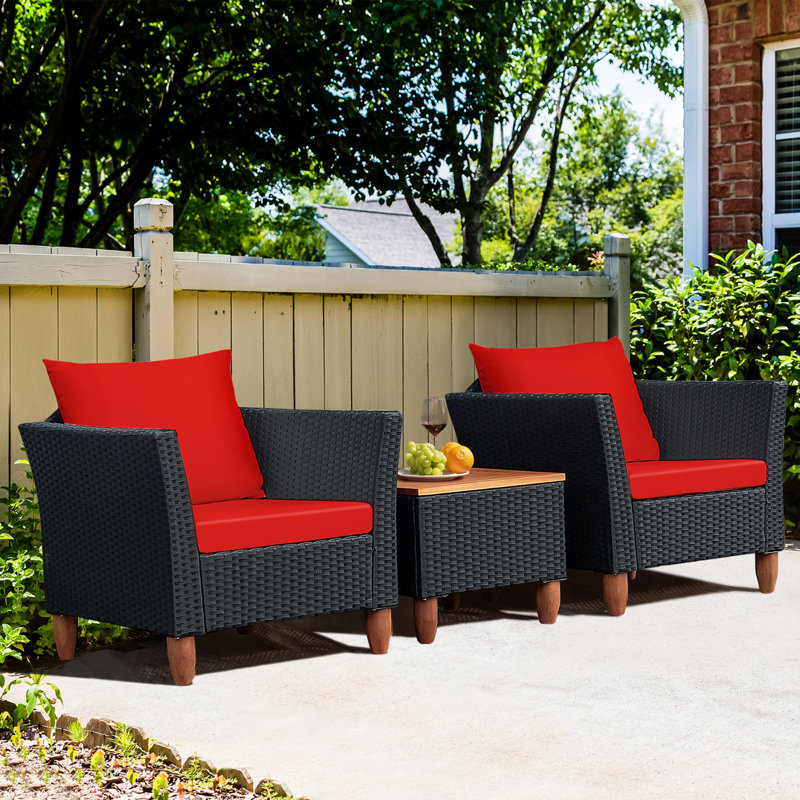 Hilbert Wicker 2 - Person Patio Conversation Set with Cushions, Red