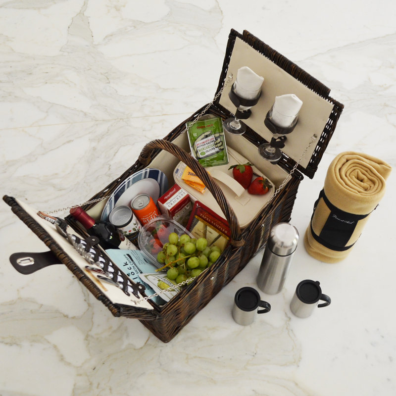 Surrey Picnic Basket  with Blanket and Coffee Flask for Two, Aegean Stripe