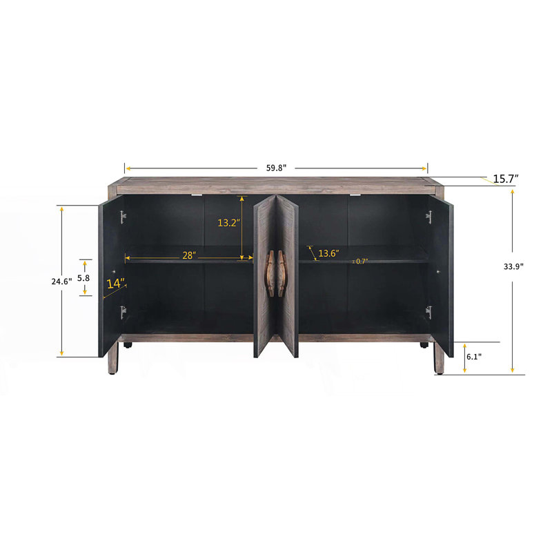 Armoire à quatre portes avec poignée de porte fleur sculptée, Noyer