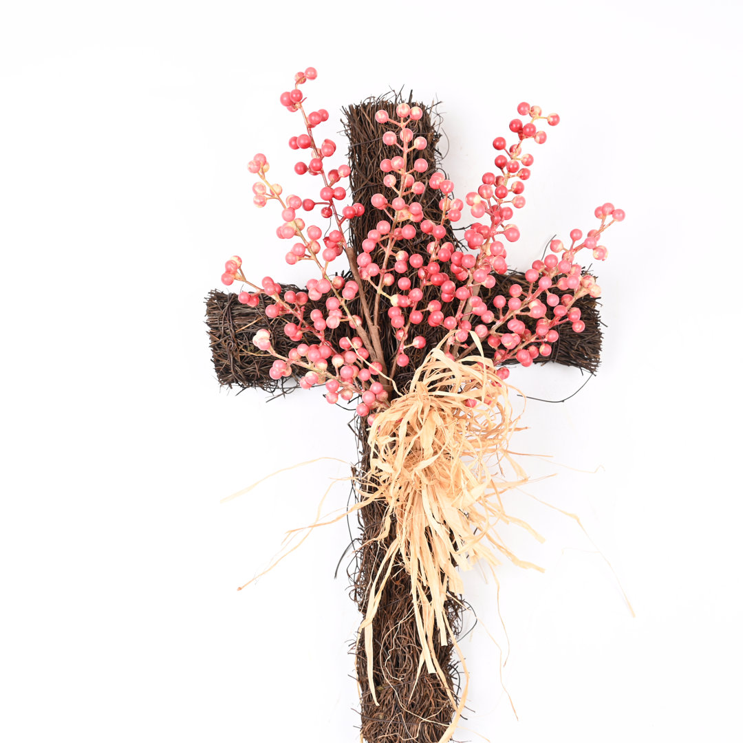 Ono 20" Berry Cross Wreath For Front Door The Holiday Aisle® Wreath 