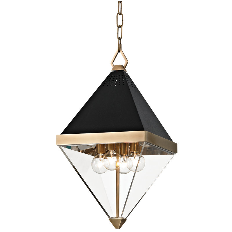Luminaire suspendu géométrique unique à 4 lumières Coltrane, Laiton vieilli / noir texturé