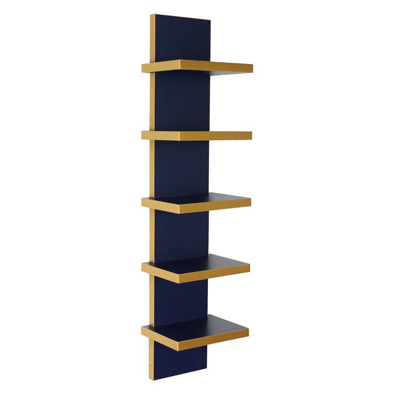 Pelicieux 5-Tier Solid Floating Wall Shelf, Navy