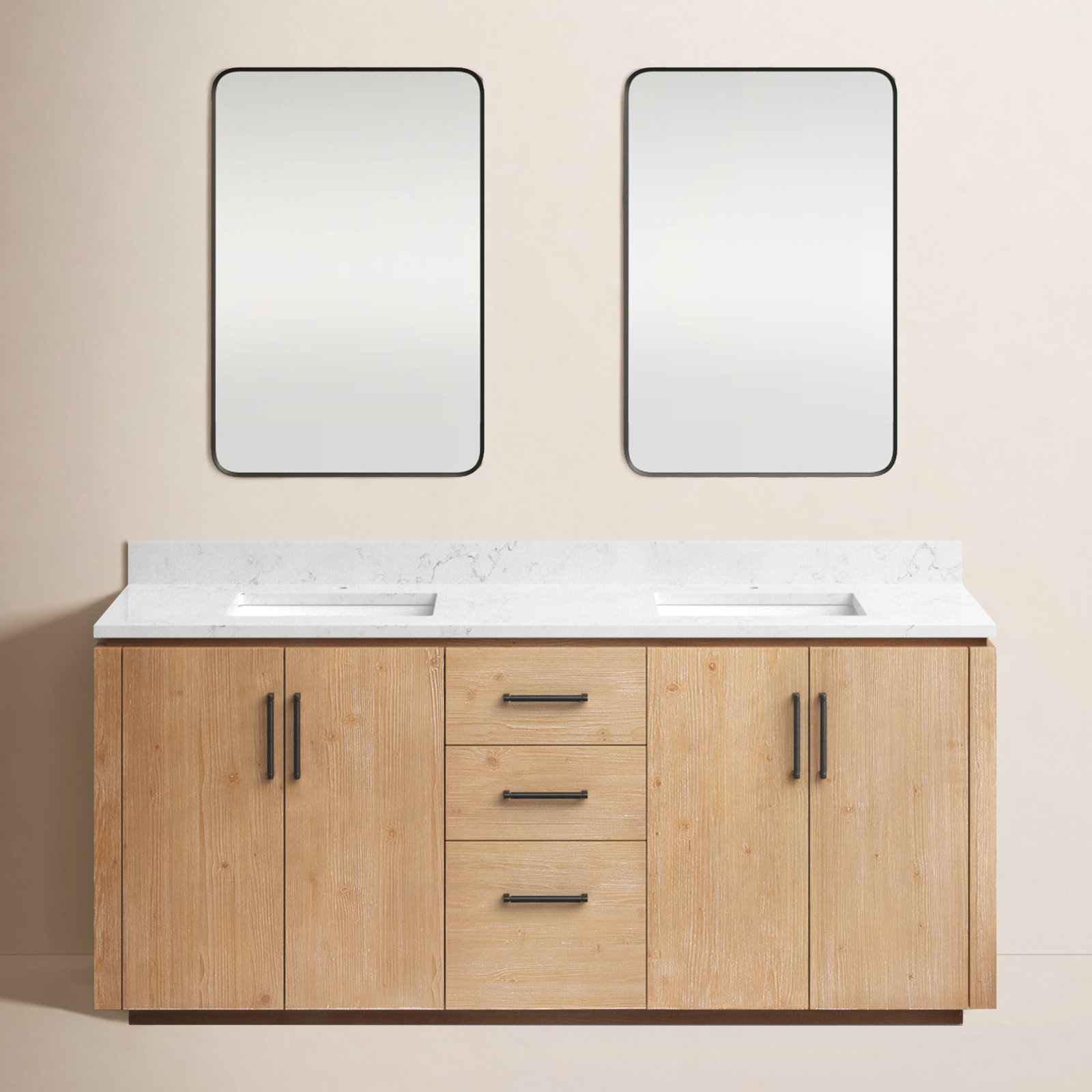 Cloverfield 72'' Double Bathroom Vanity, Fir Wood Brown, Matte Black