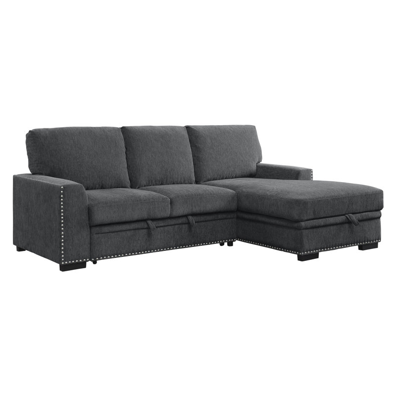 Upholstered L-Shaped Sectional, Charcoal Chenille, Right Hand Facing