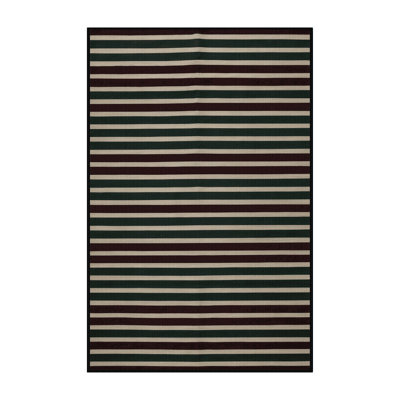 Machine Washable Horizontal Stripes Black Area Rug