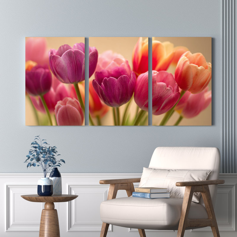 Ensemble de 3 tableaux muraux sur toile de tulipes, parfaits pour le salon, la chambre à coucher ou la décoration intérieure.