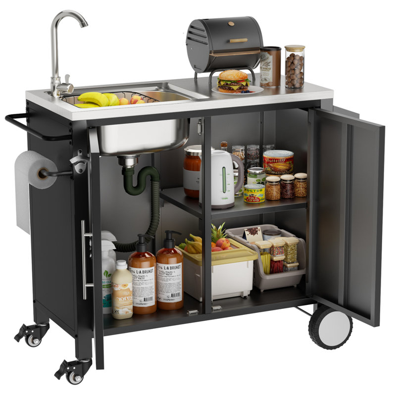 1 comptoir de table de gril d'extérieur en acier inoxydable, roulettes verrouillables, idéal pour la cuisine dans la cour arrière: L 38 po x l 18 po x H 35 po