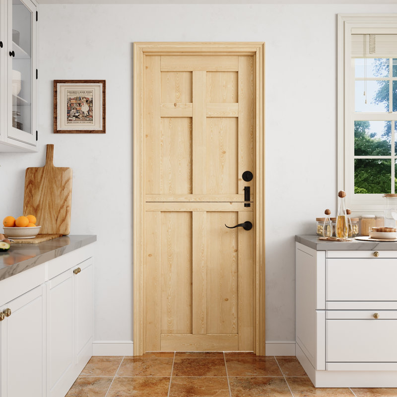 Dalle seulement, porte hollandaise non finie, dalle de porte simple en bois de pin massif 30 * 80 à 6 panneaux avec couleur de bois de pin naturel