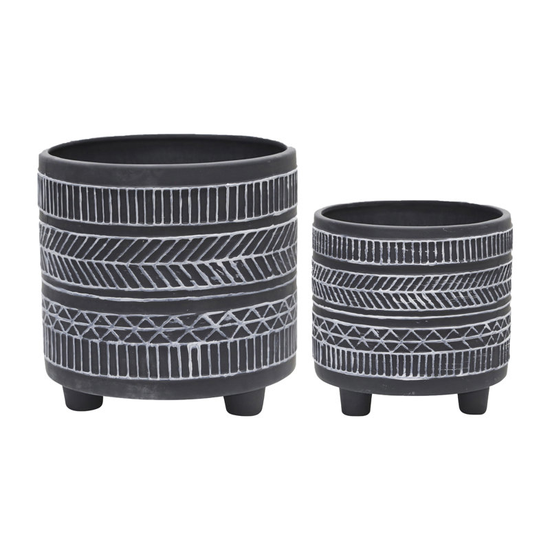 S/2  Tribal Look Footed Planter 6/8"