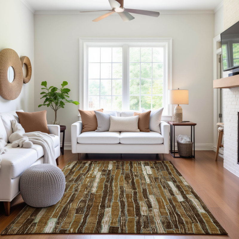 Premium Machine Washable Kumbhar AMF1301 Stripes Rug, Rectangle 5' x 7'6"