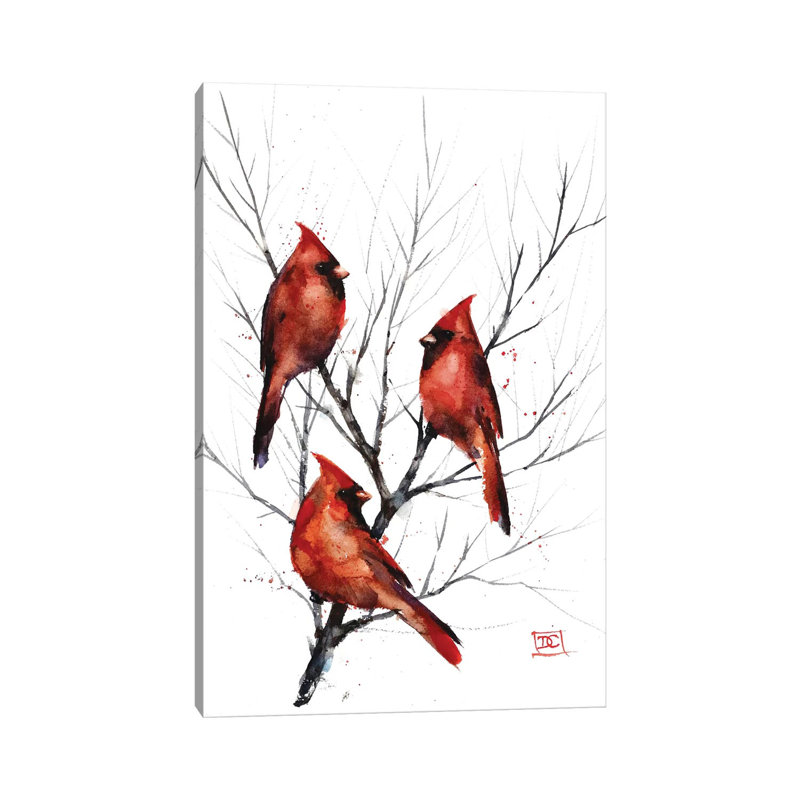"Cardinals in Tree" par Dean Crouser - reproduction d'art sur toile tendue, H 12 po x l 8 po x P 0,75 po