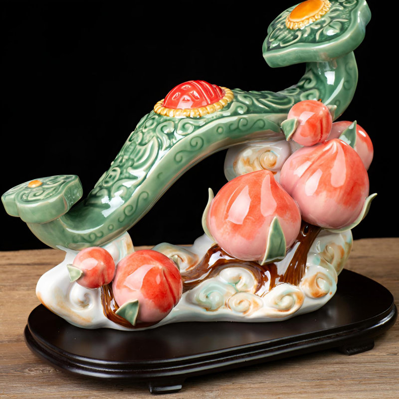 «Blissful Longevity Peach», œuvre d'art décorative en céramique exquise