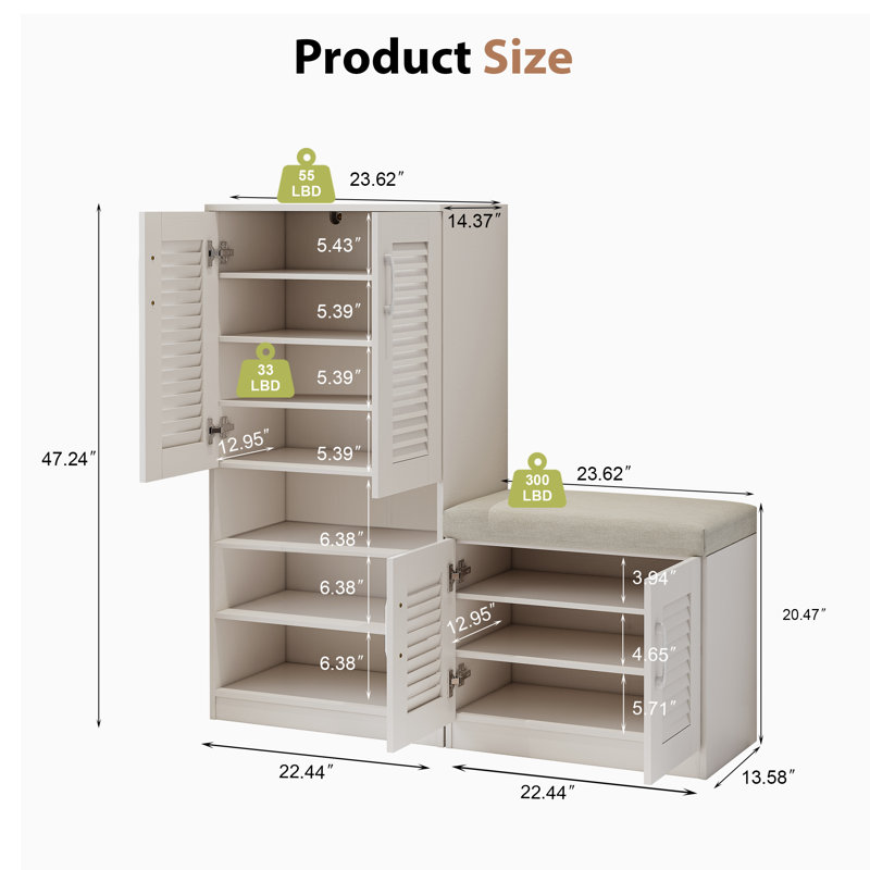 Multi-Functional Shoe Storage Bench - 7+3 Compartments With Adjustable Shelves & Cushion, Freestanding Entryway Organizer For Mudroom/Hallway In White/Oak (MDF/Particle Board)