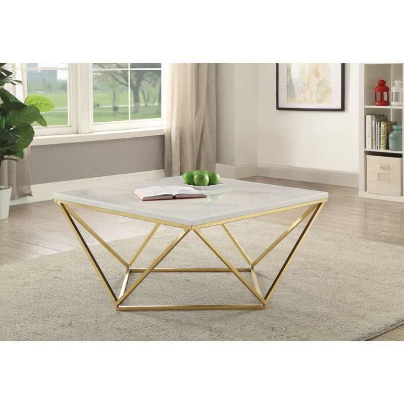 Amandalynn Square Coffee Table in White, 18" H x 36" W x 36" L, White, Gold