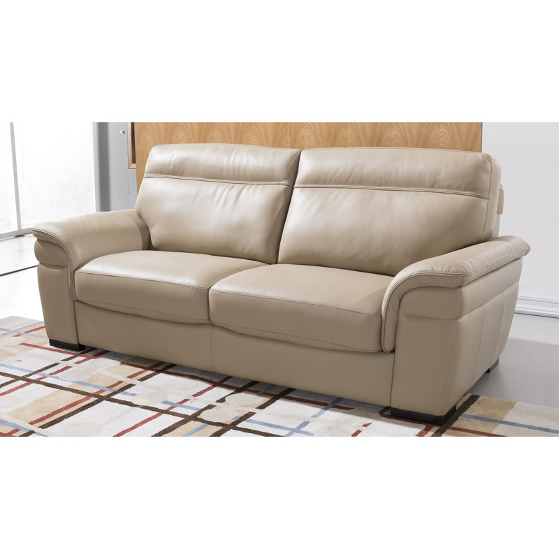 Gladi 85" Genuine Leather Pillow Top Arm Sofa, Tan Genuine Leather